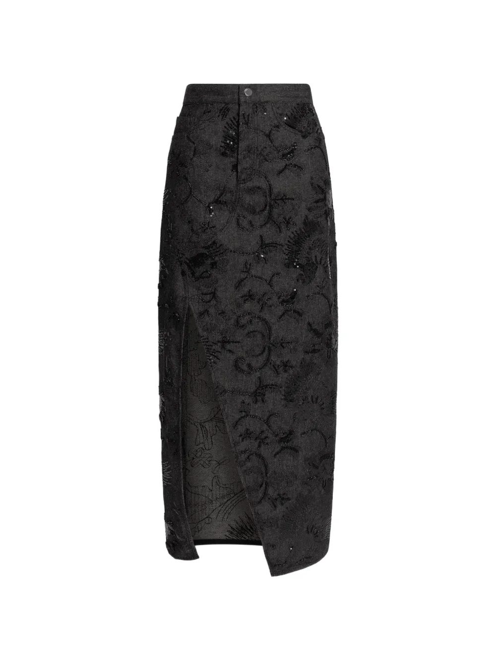 Weili Zheng sequin-embellished floral-embroidered maxi skirt