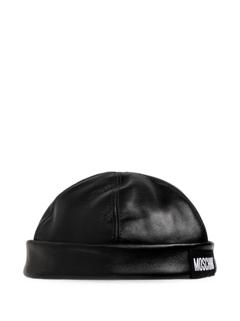 Moschino Logo-patch Leather Hat In Black