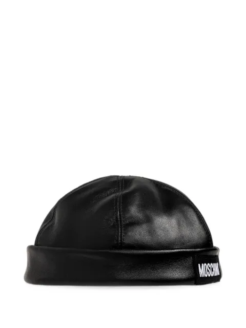 Moschino logo-patch leather hat