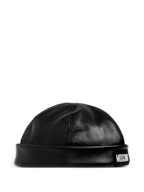 Moschino logo-patch leather hat