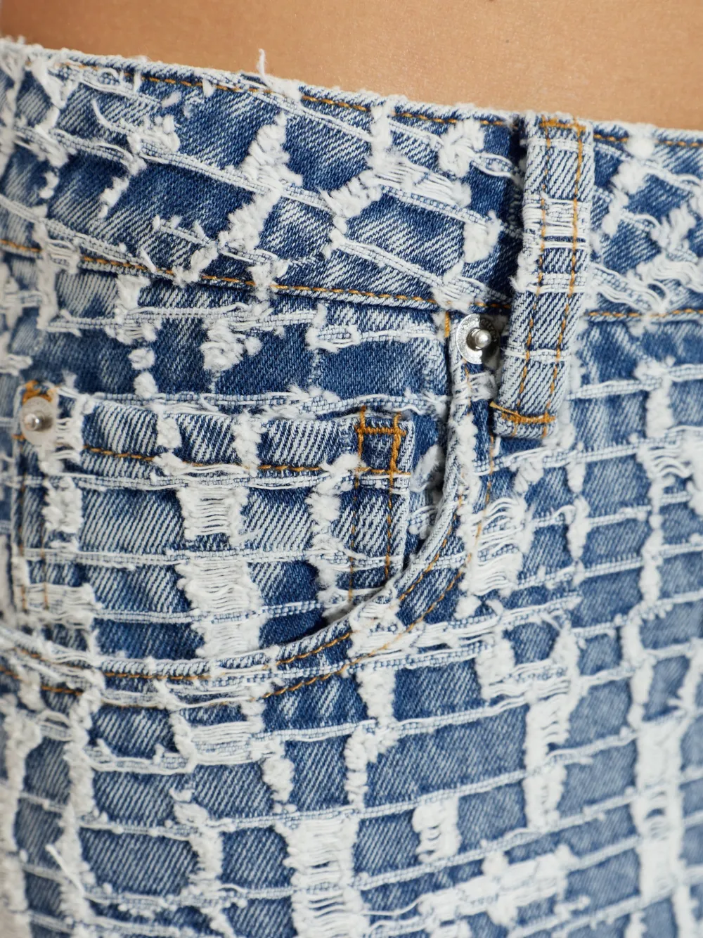 Self-Portrait Jeans met wijde pijpen en textuur Blauw