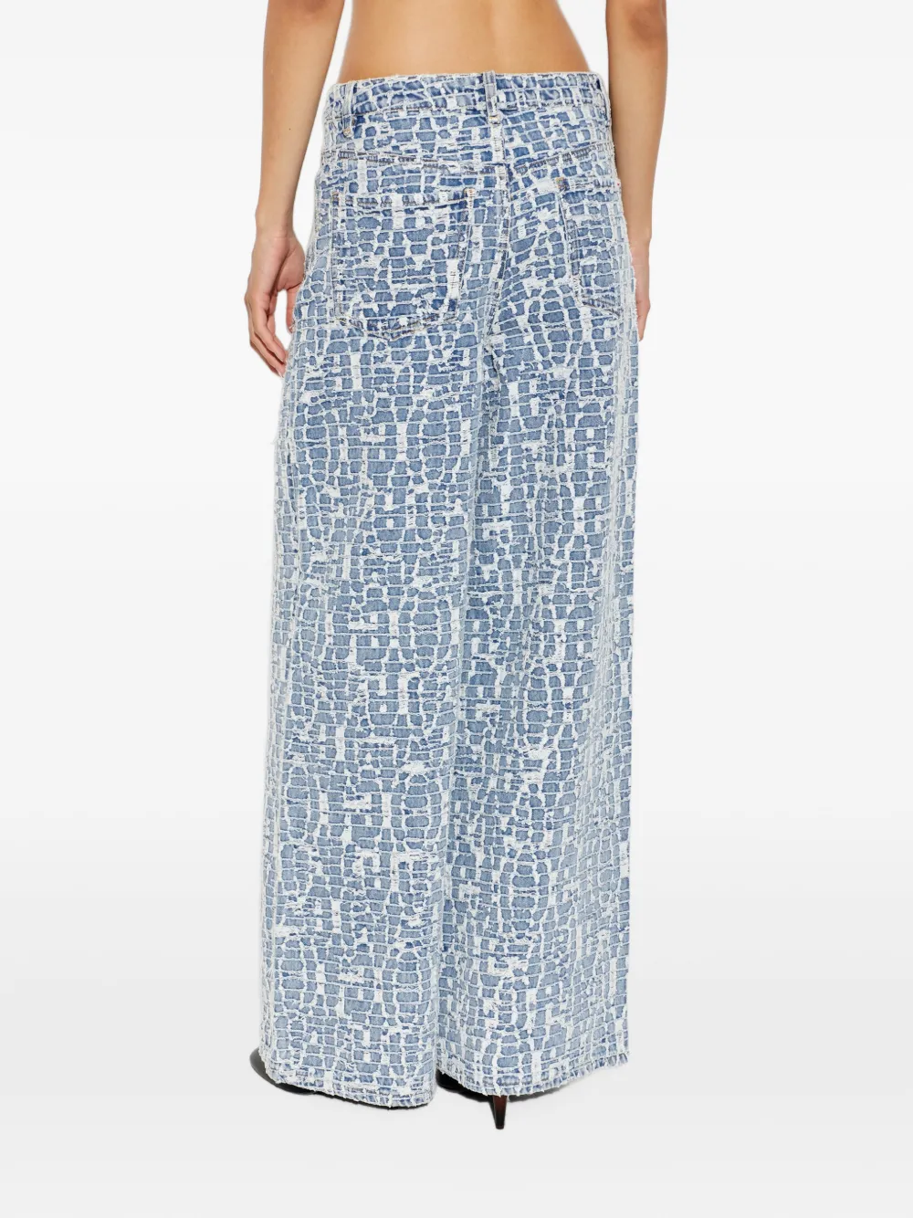 Self-Portrait Jeans met wijde pijpen en textuur Blauw