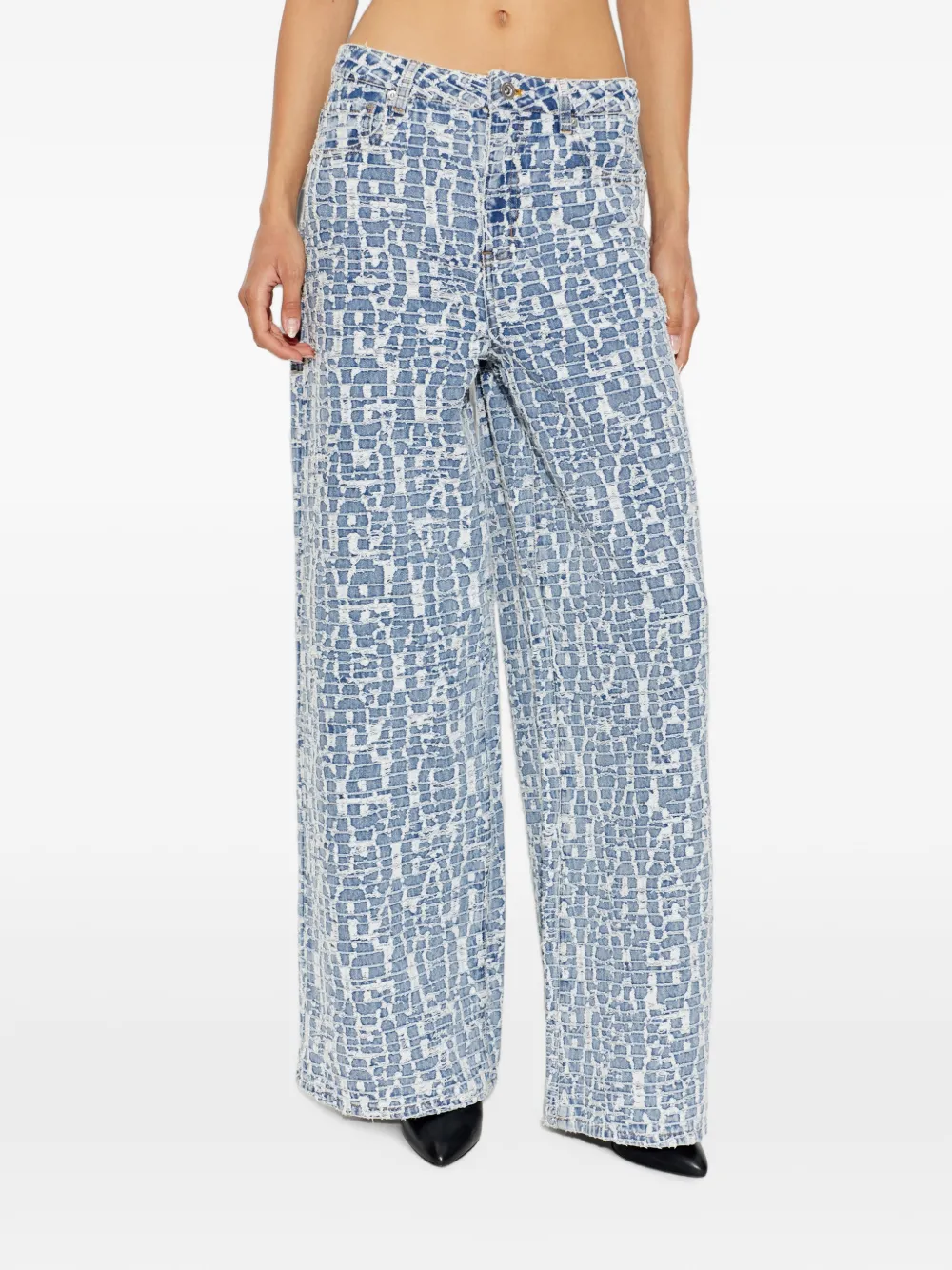 Self-Portrait Jeans met wijde pijpen en textuur Blauw