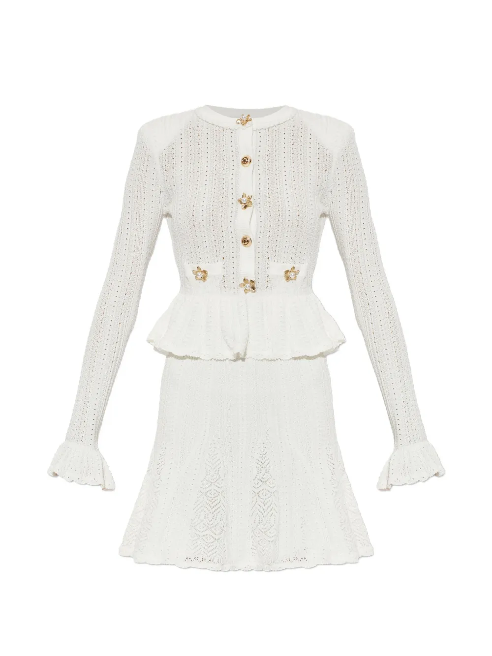 Self-portrait Peplum Pointelle-knit Dress In 화이트