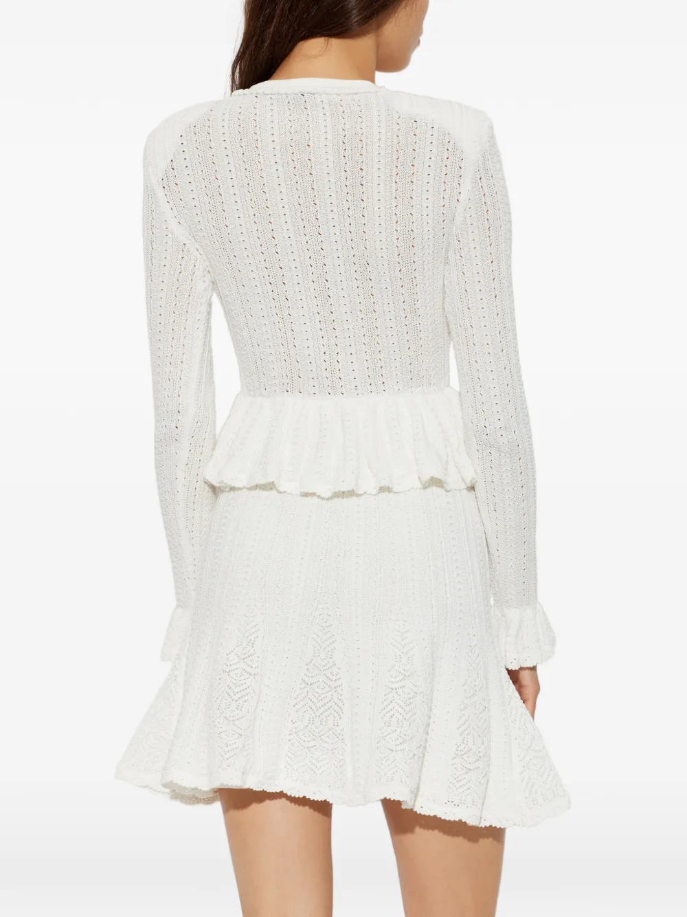 Self-Portrait Pointellegebreide jurk met peplum Wit