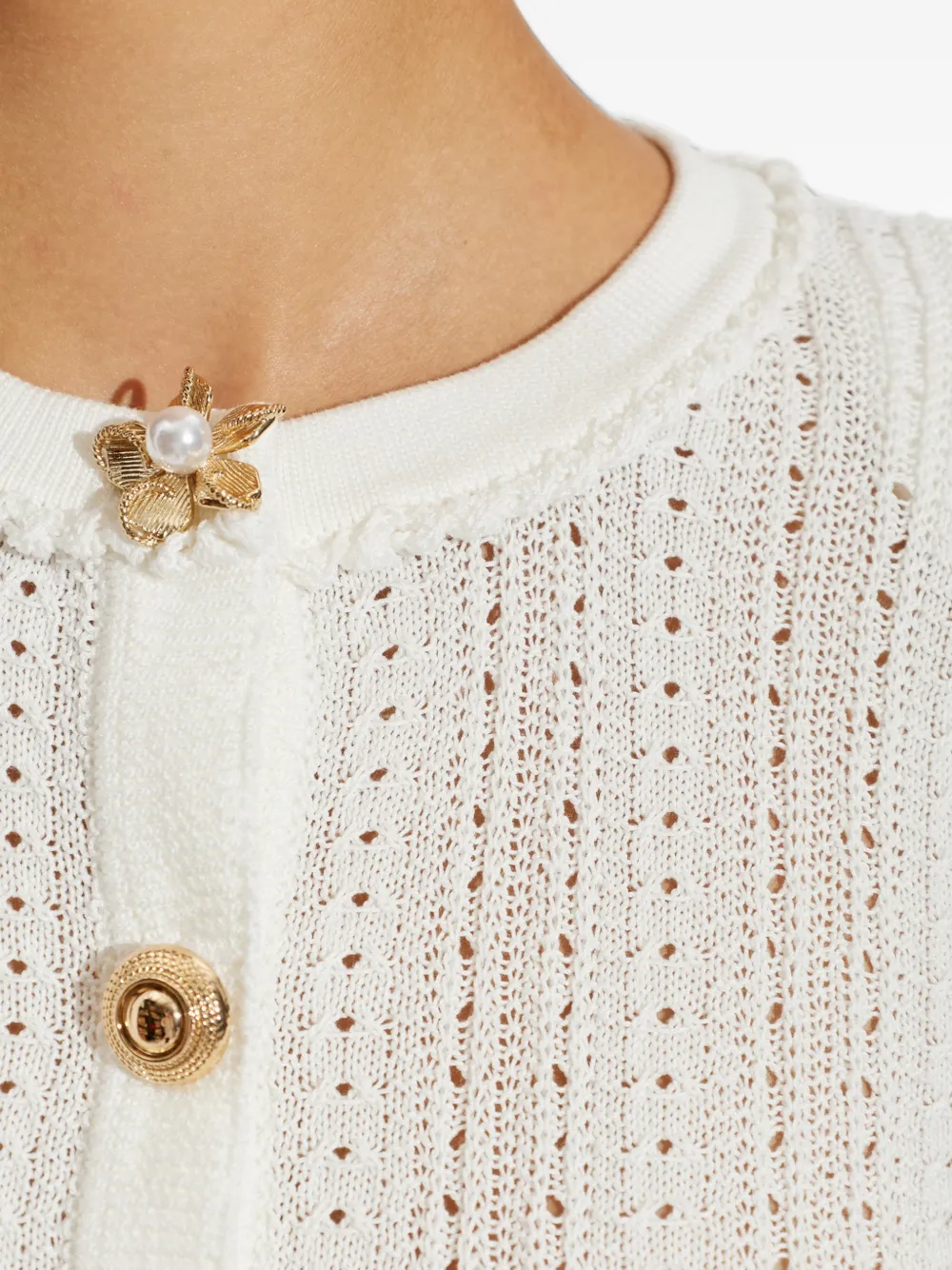 Self-Portrait Pointellegebreide jurk met peplum Wit