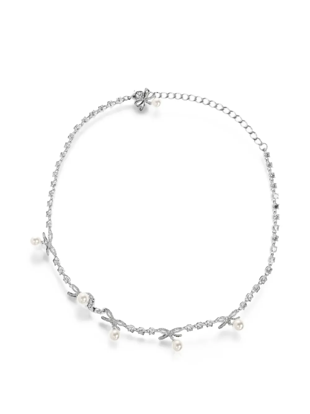 Self-Portrait crystal-embellished bow necklace - Argento