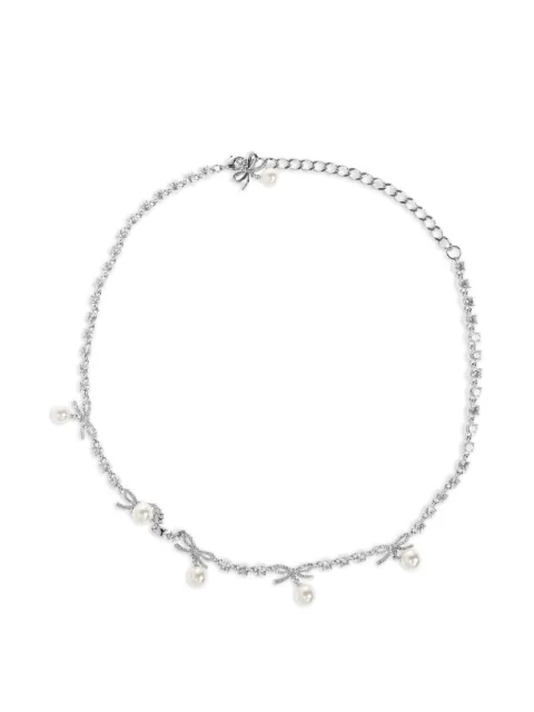 Self-Portrait crystal-embellished bow necklace