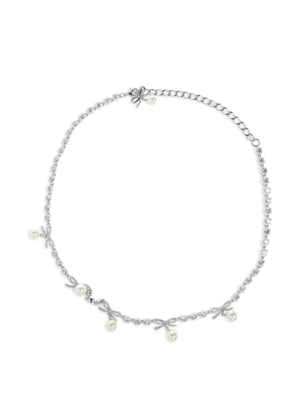 Self-Portrait Crystal-embellished Bow Necklace in Silver