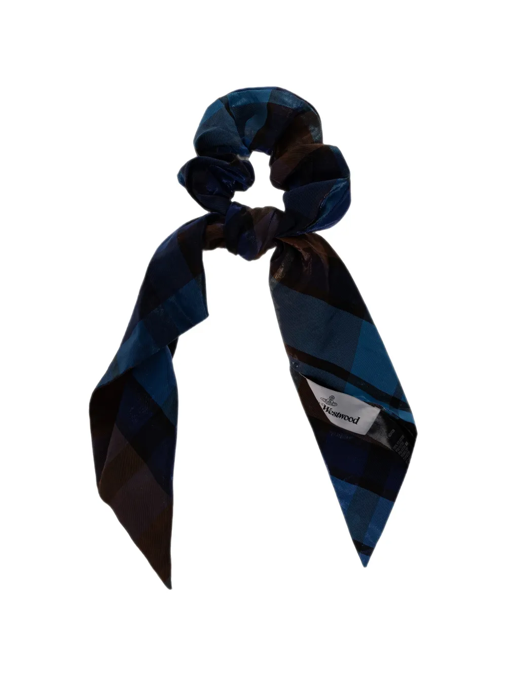 Vivienne Westwood tartan-print knotted hair scrunchie Blauw