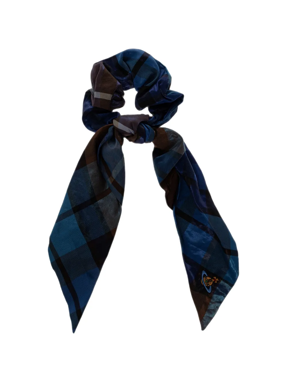 Vivienne Westwood tartan-print knotted hair scrunchie Blauw