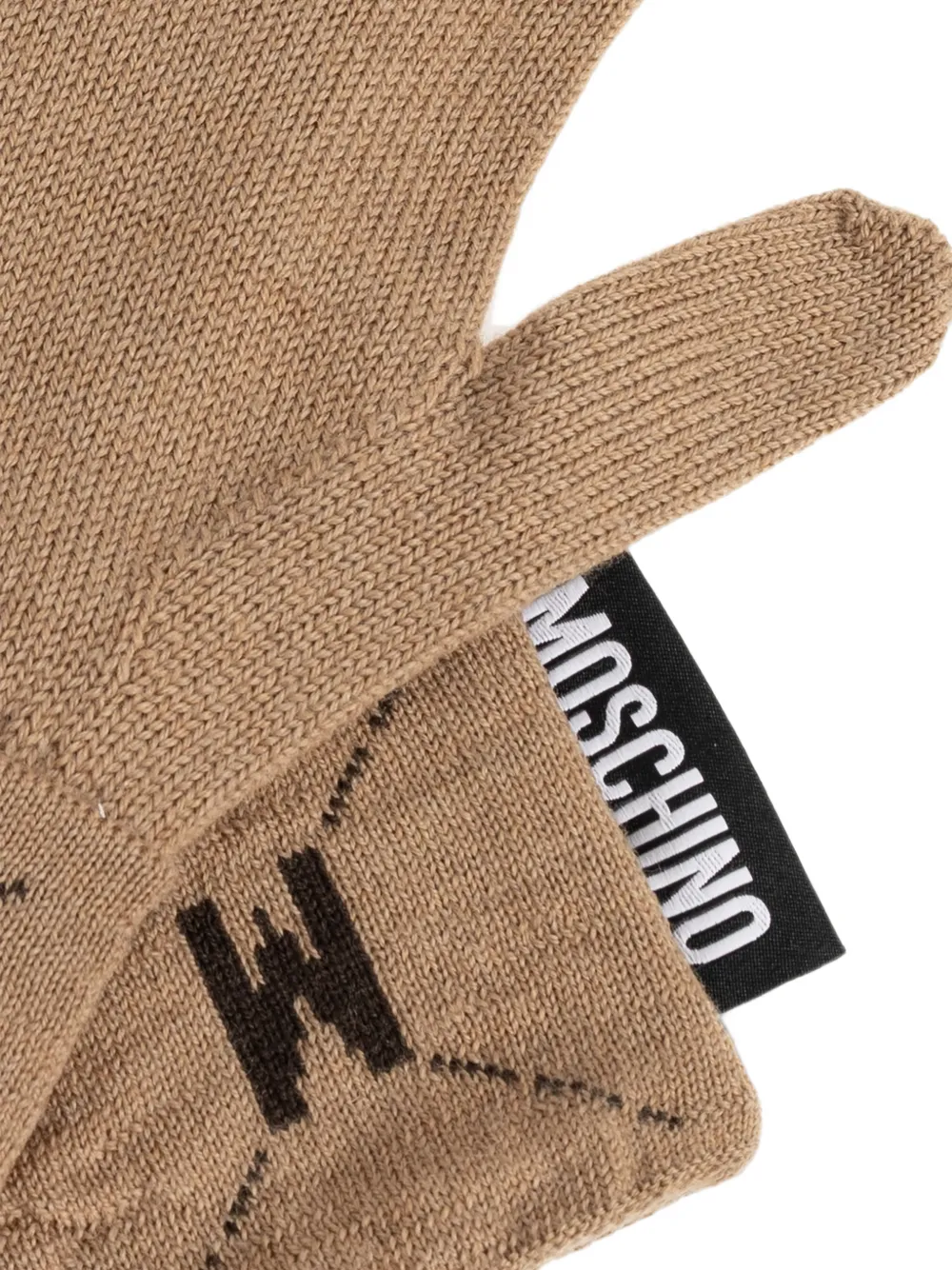 Moschino Wollen handschoenen met logo-label Beige