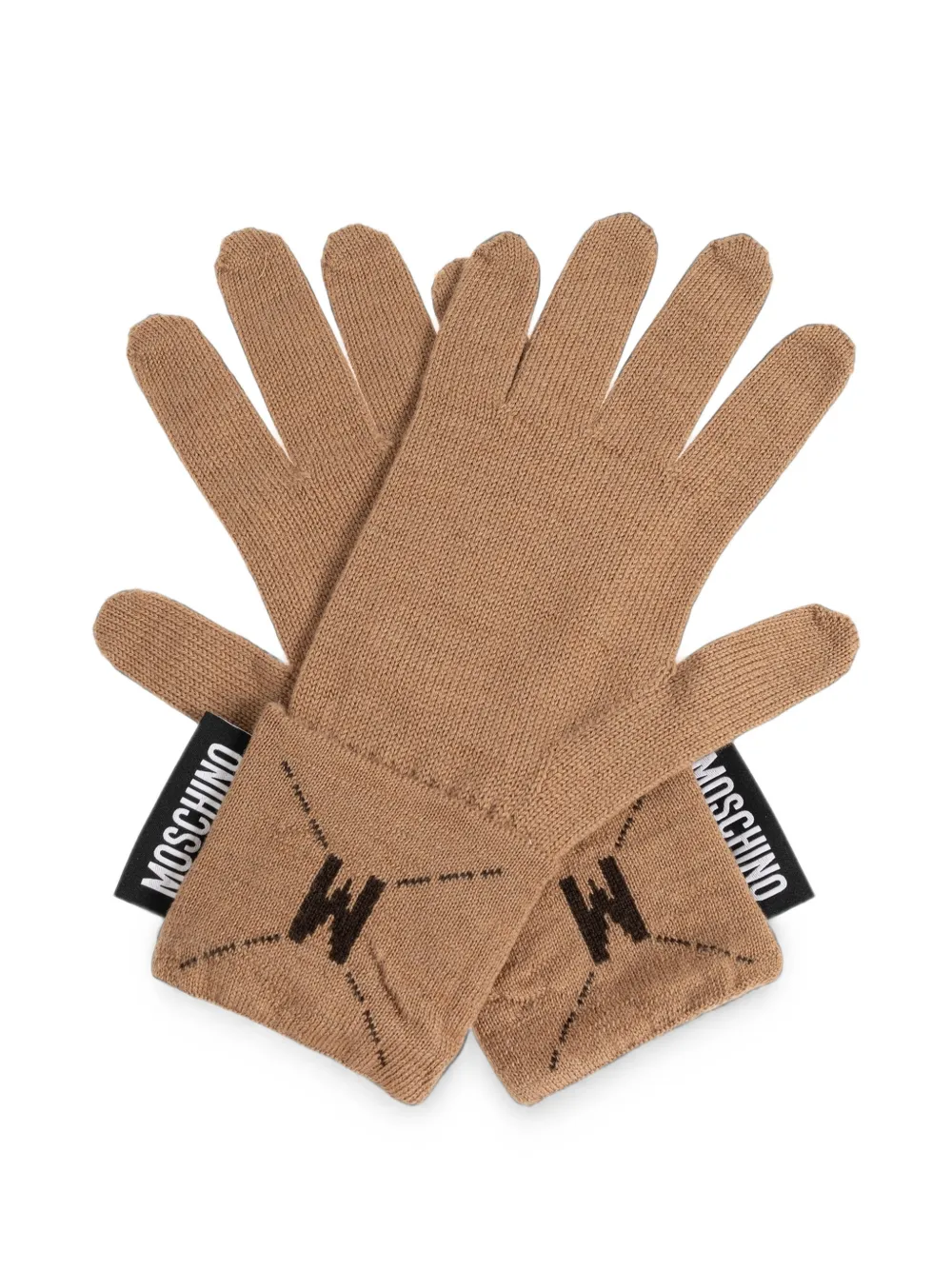 Moschino Wollen handschoenen met logo-label Beige