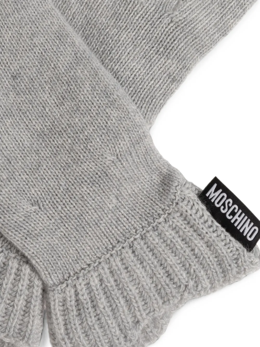 Moschino Handschoenen met geribbelde manchetten en logo-patch Grijs