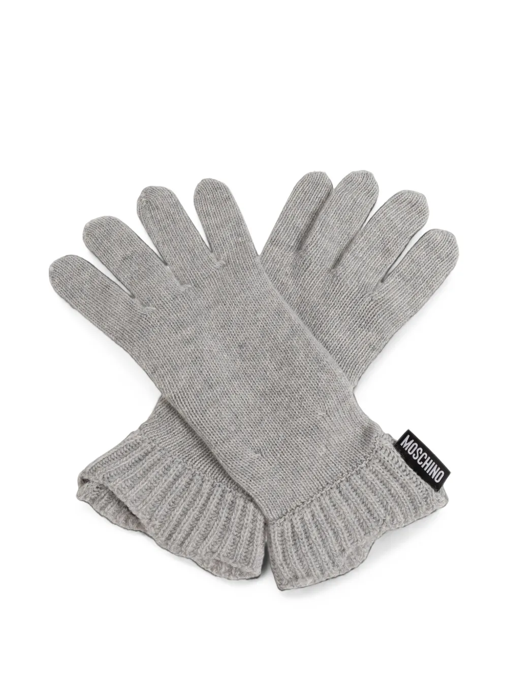Moschino logo-patch ribbed-cuff gloves - Grigio