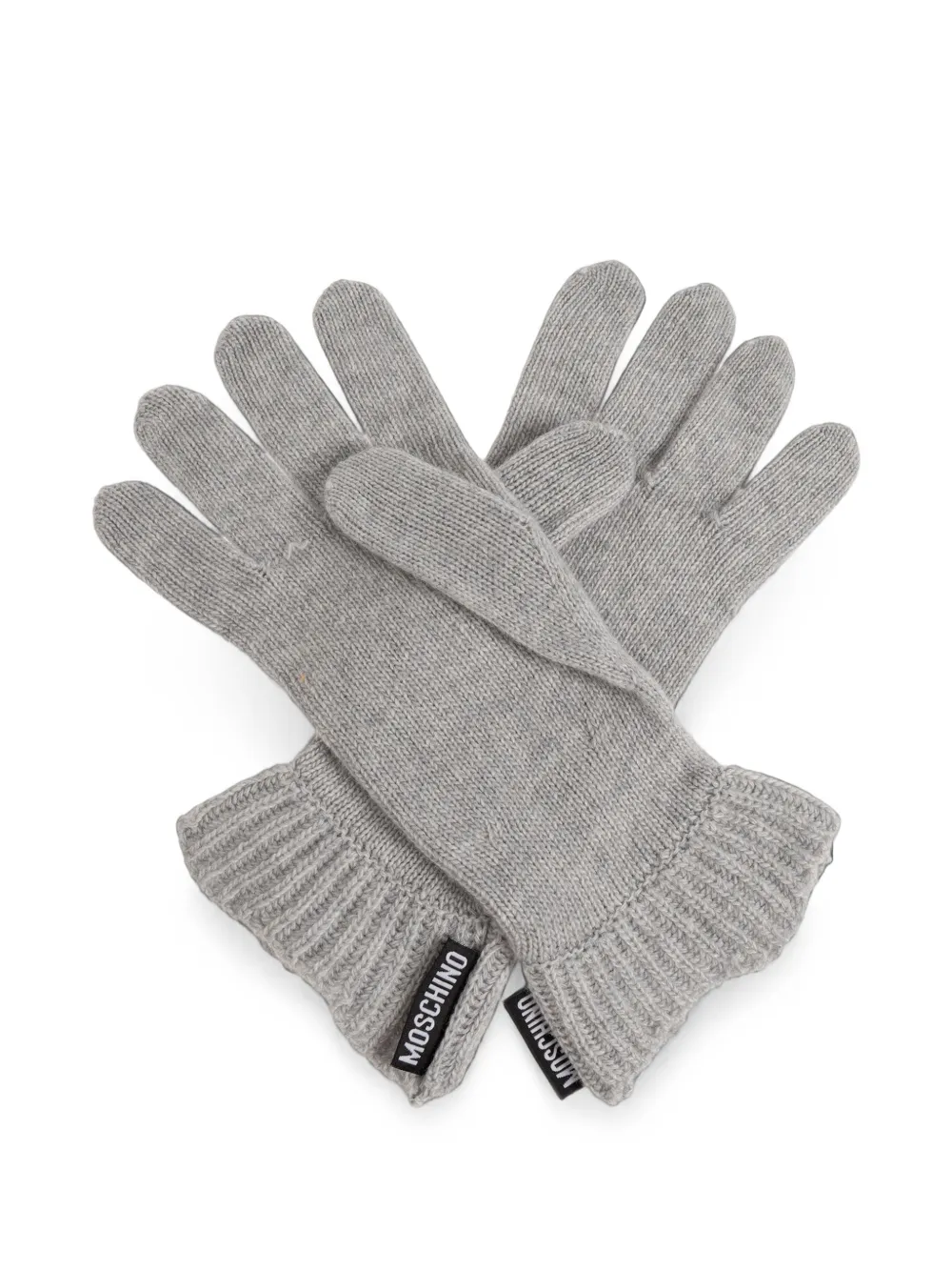 Moschino Handschoenen met geribbelde manchetten en logo-patch Grijs