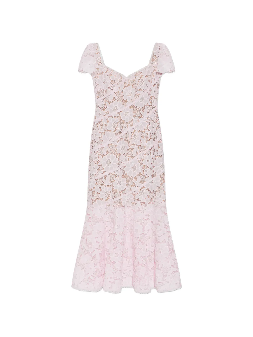 Self-portrait Floral-lace Fluted-hem Midi Dress In 핑크