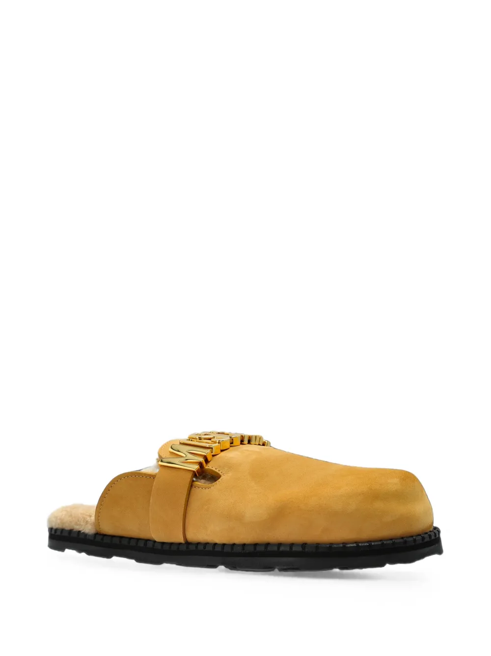 Moschino logo-plaque suede slippers Beige