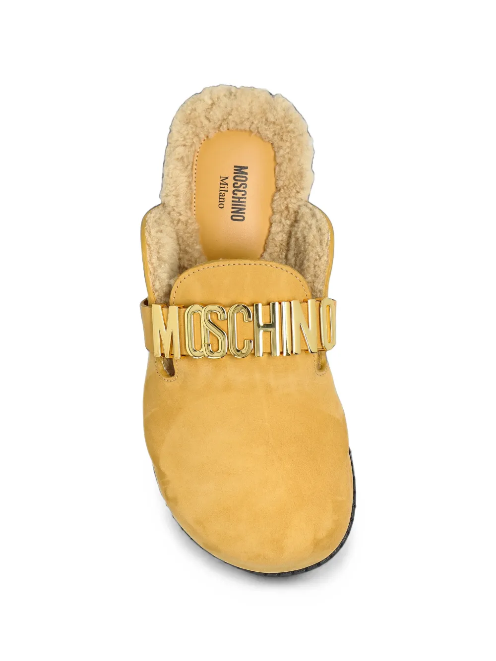 Moschino logo-plaque suede slippers Beige