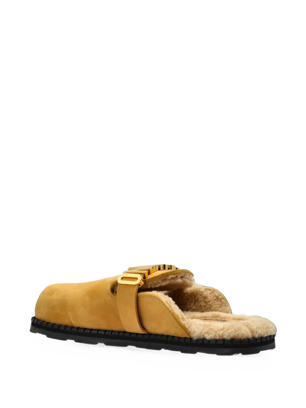 Moschino logo-plaque suede slippers Beige