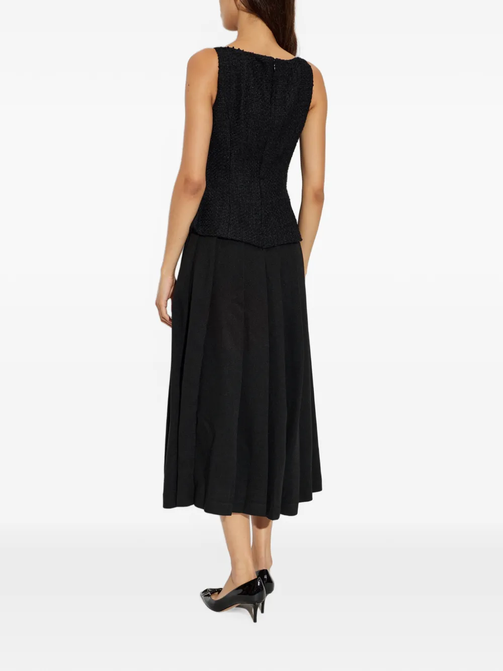 Self-Portrait heart-button pleated dress Zwart