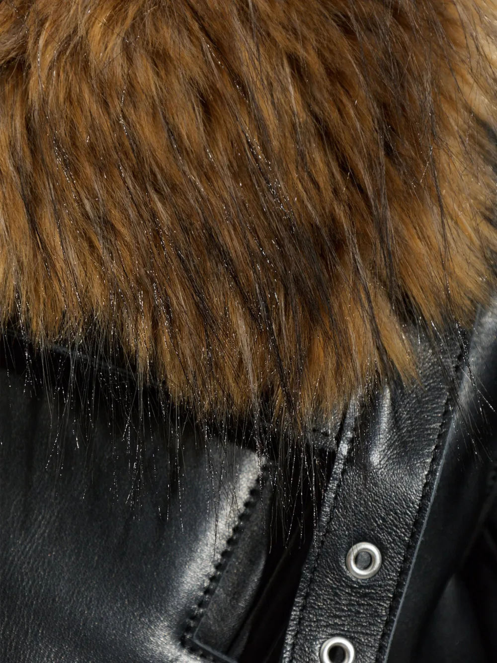sacai faux-fur collar leather jacket Zwart