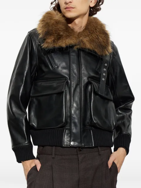 sacai faux-fur collar leather jacket