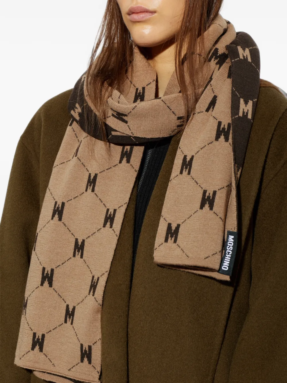 Moschino Sjaal met monogram-print Bruin