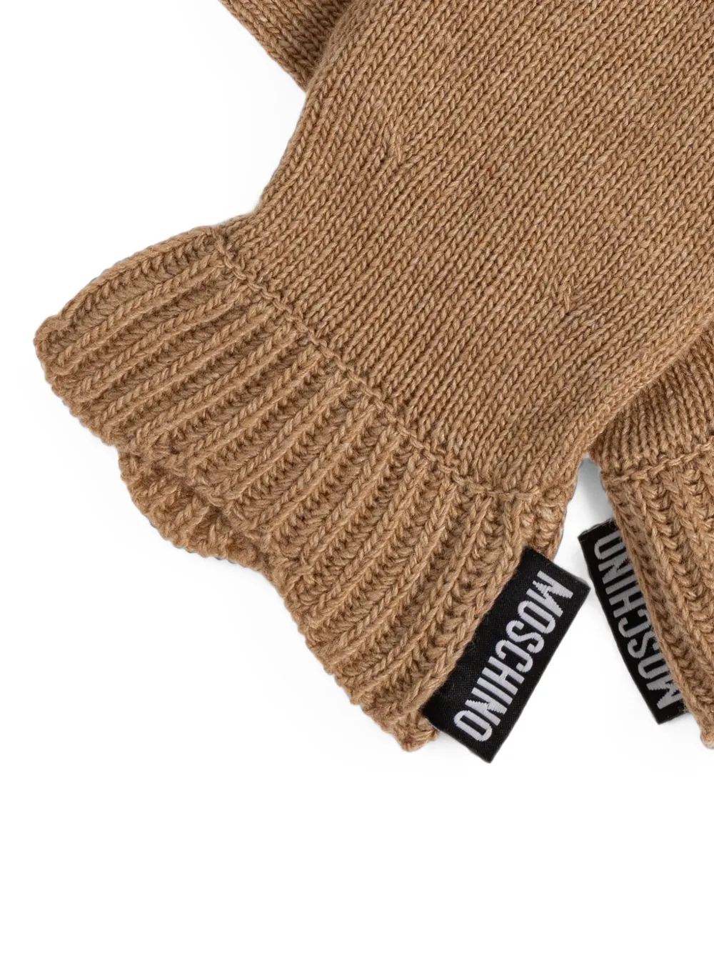 Moschino logo-patch knitted gloves Beige