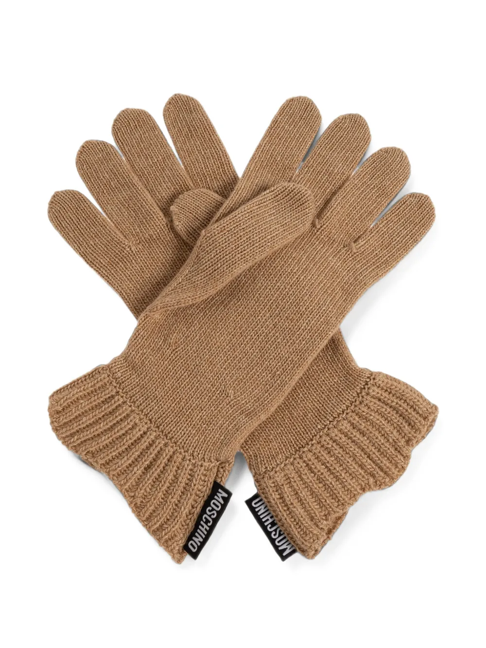 Moschino logo-patch knitted gloves Beige