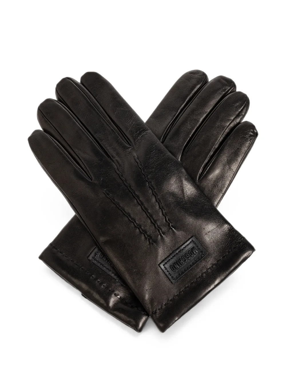Moschino Leren handschoenen met logo-patch Zwart