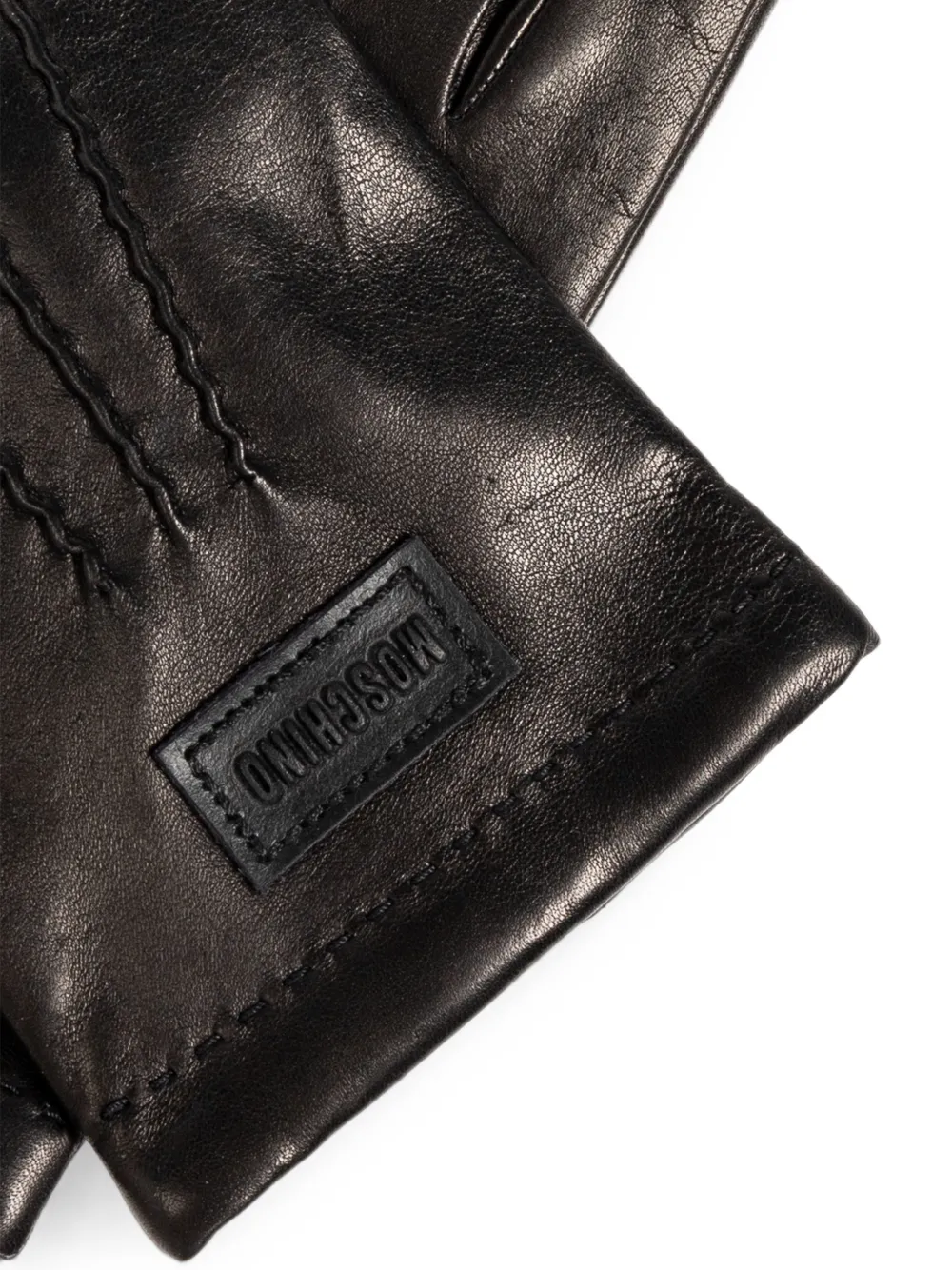 Moschino Leren handschoenen met logo-patch Zwart