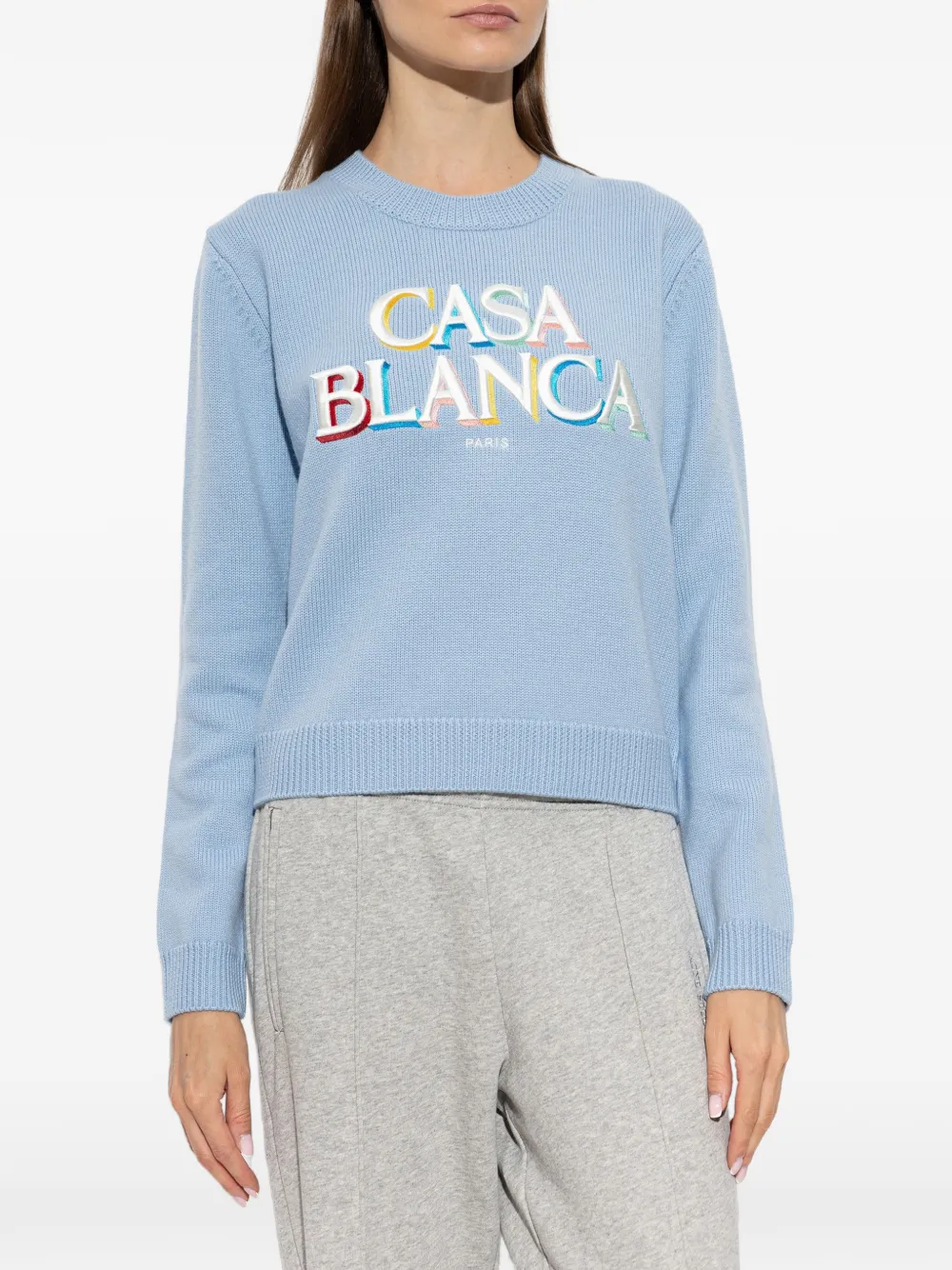 Casablanca Embroidered Logo Sweater in Blue, view 3