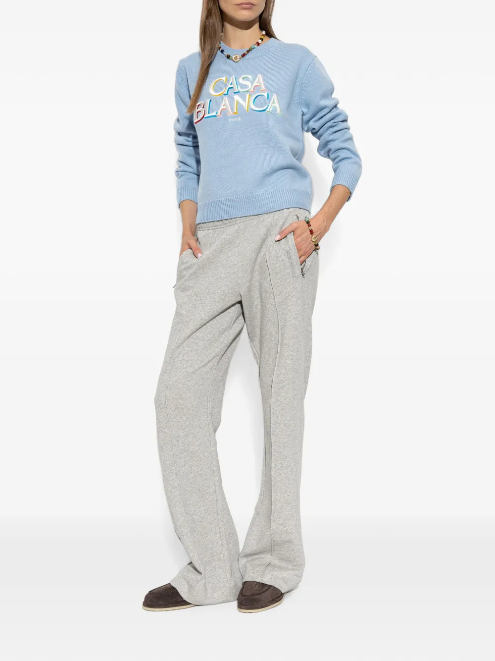 Casablanca Embroidered Logo Sweater in Blue, view 2