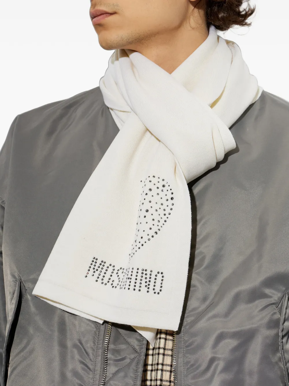 Moschino Sjaal verfraaid met pailletten en hart-patroon Beige