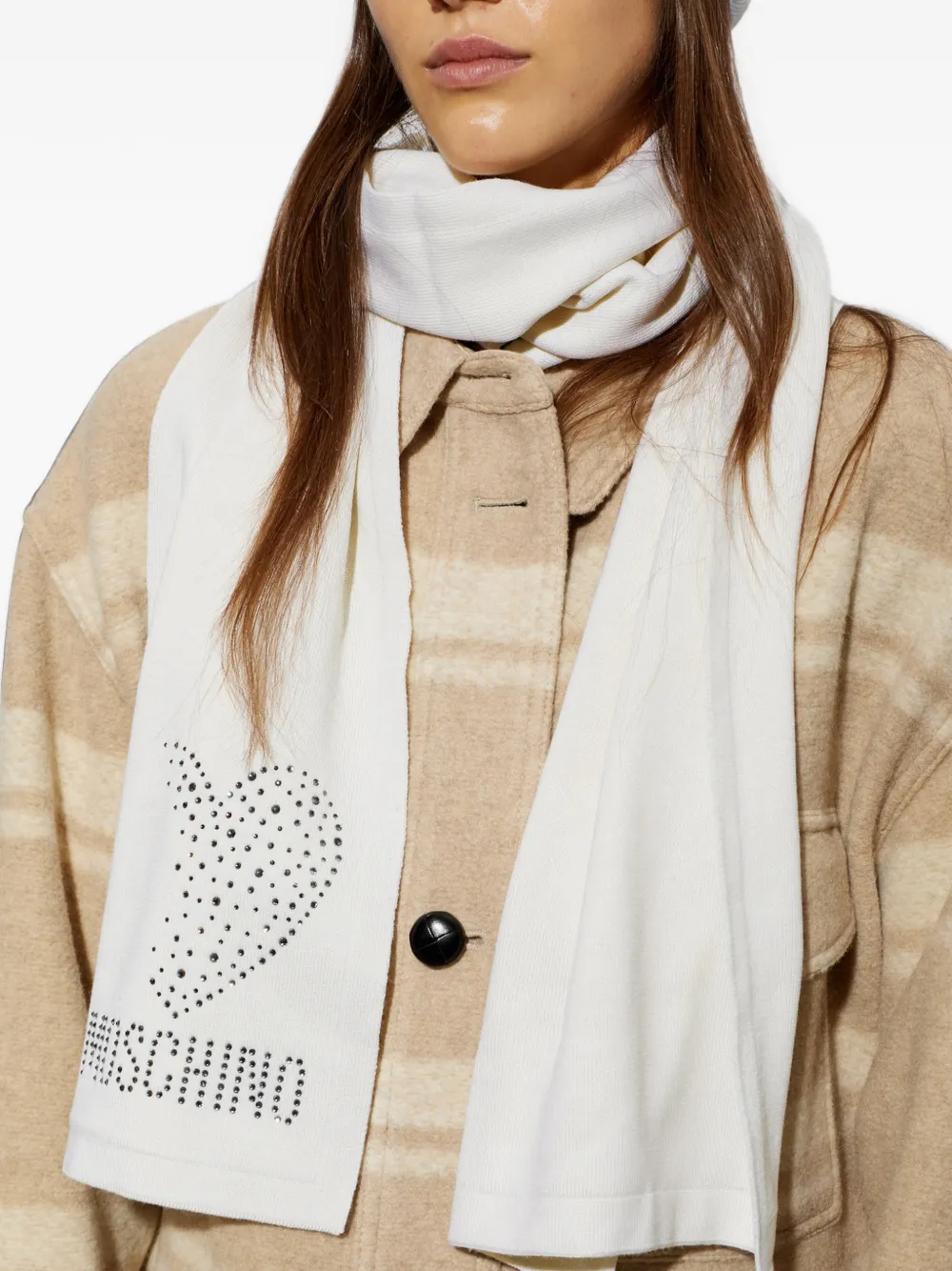 Moschino Sjaal verfraaid met pailletten en hart-patroon Beige