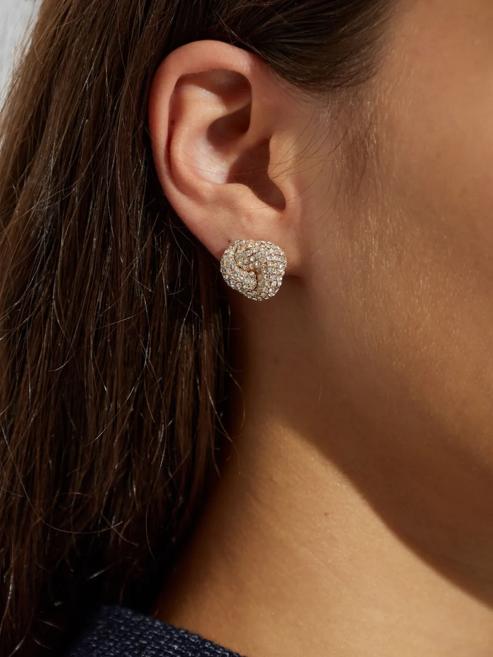 Self-Portrait Crystal-embellished Knot Earrings in Gold, view 2