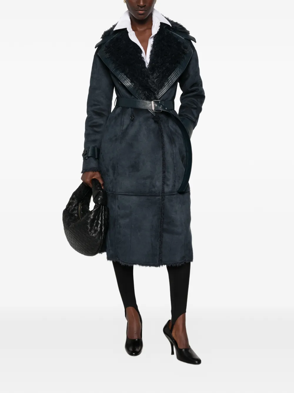 Patrizia Pepe faux-shearling belted coat Blauw