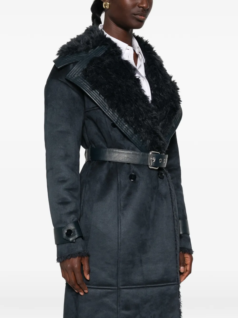 Patrizia Pepe faux-shearling belted coat Blauw