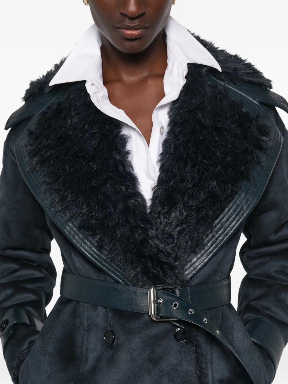 Patrizia Pepe faux-shearling belted coat Blauw