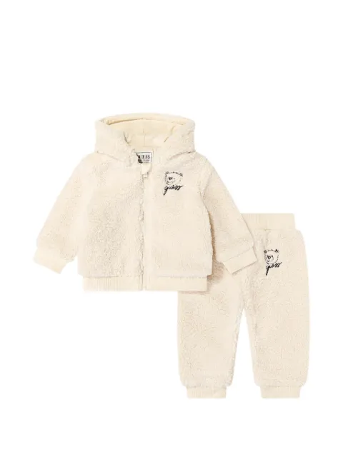 guess kids teddy-texture embroidered tracksuit set