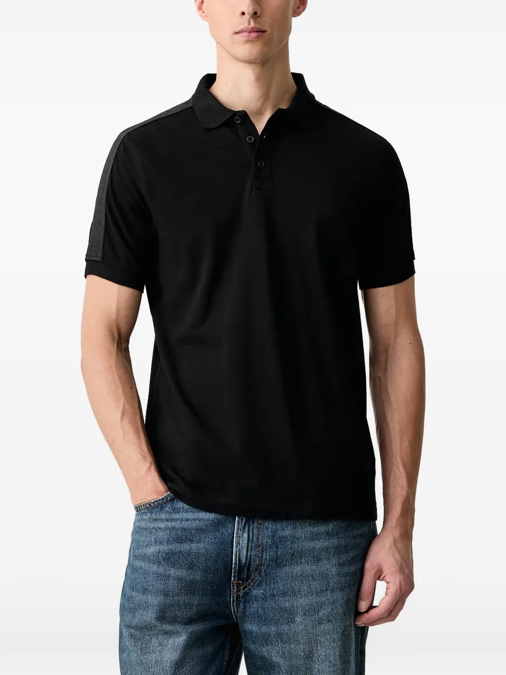 GUESS USA logo-tape polo shirt Zwart