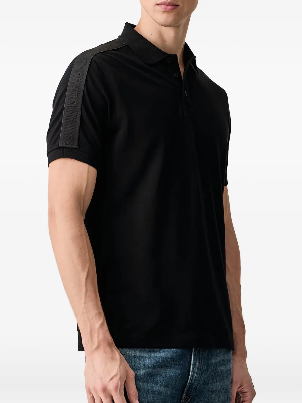 GUESS USA logo-tape polo shirt Zwart