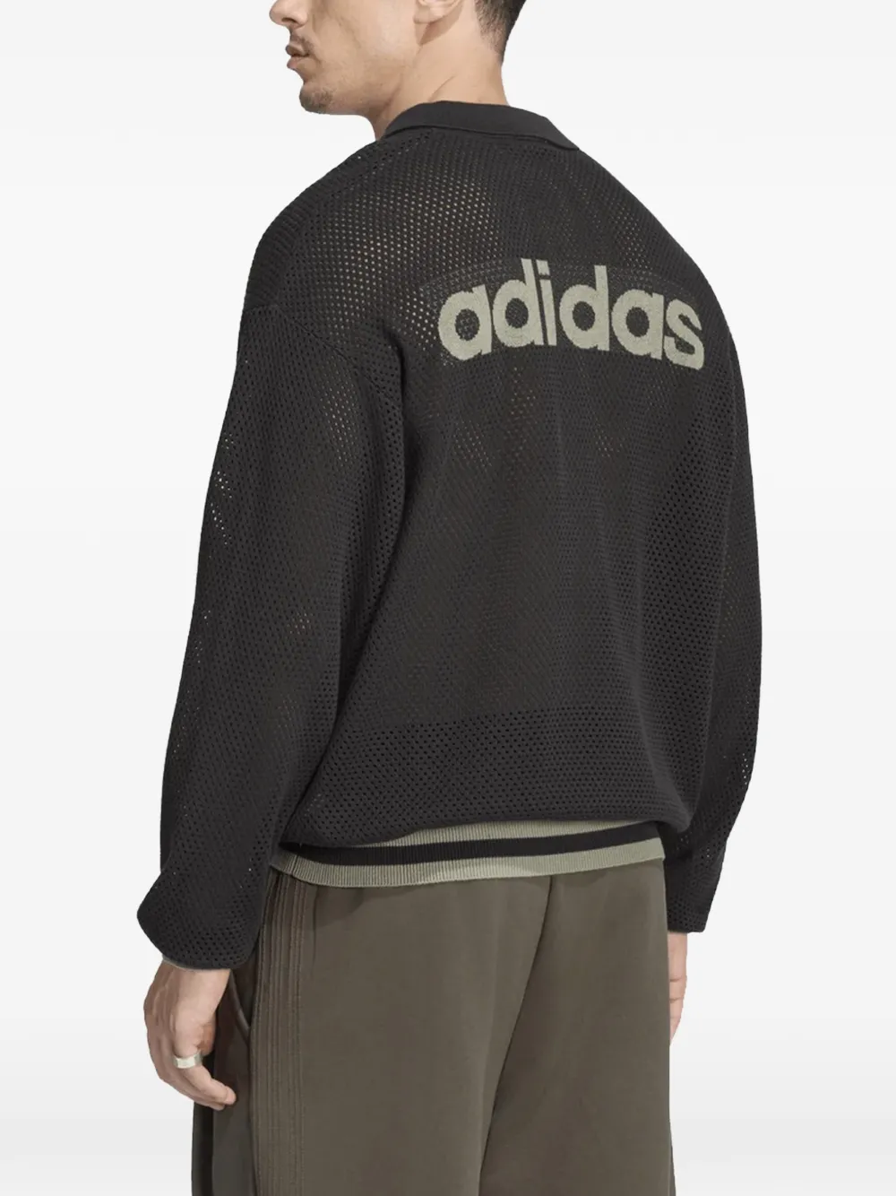 adidas mesh-knit logo-print sweater Zwart