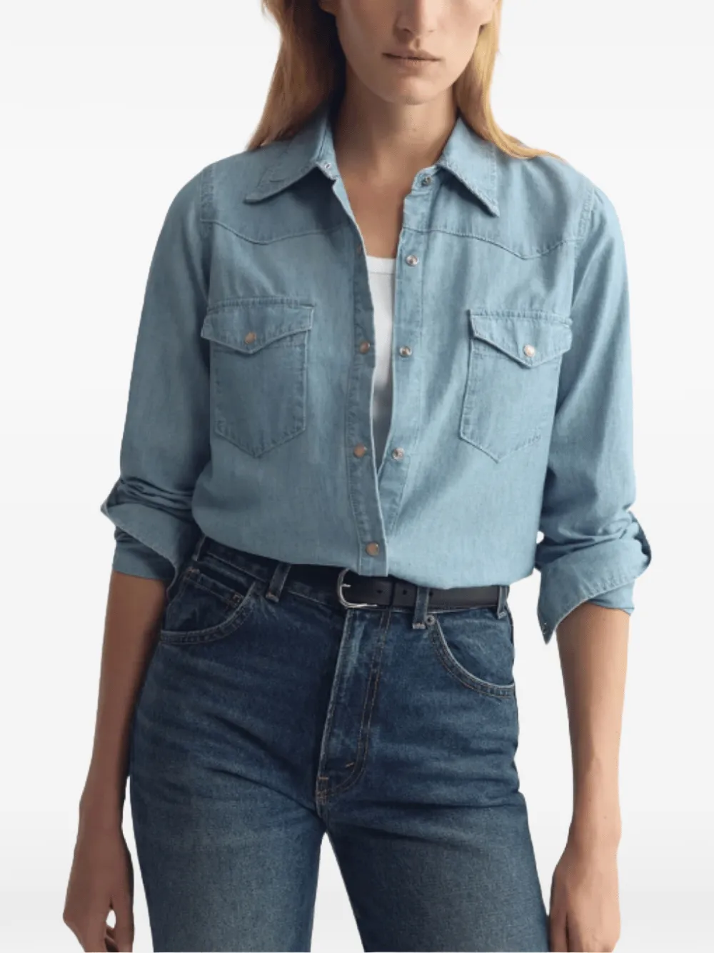Nili Lotan Travis chambray blouse Blauw