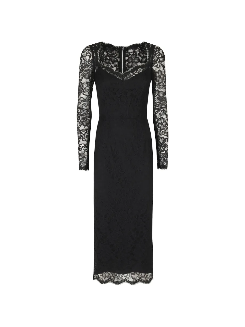 Dolce & Gabbana Lace-overlay V-neck Midi Dress In 블랙