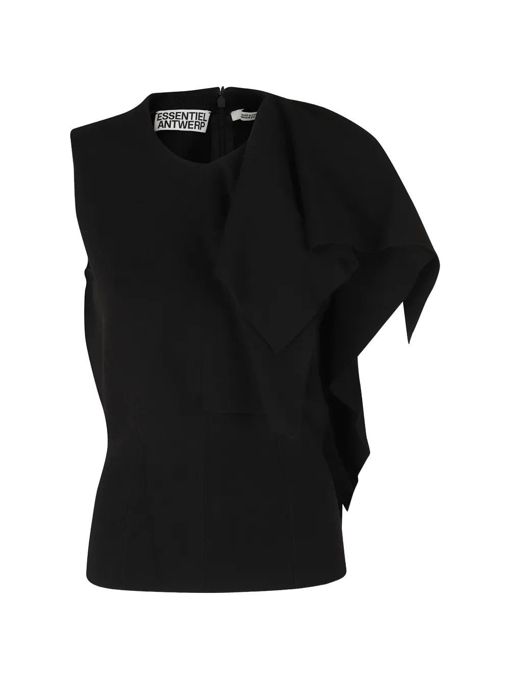 Essentiel Antwerp ruffled sleeveless blouse Zwart