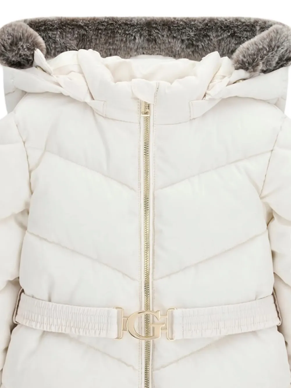 guess kids faux-fur trim belted coat Beige