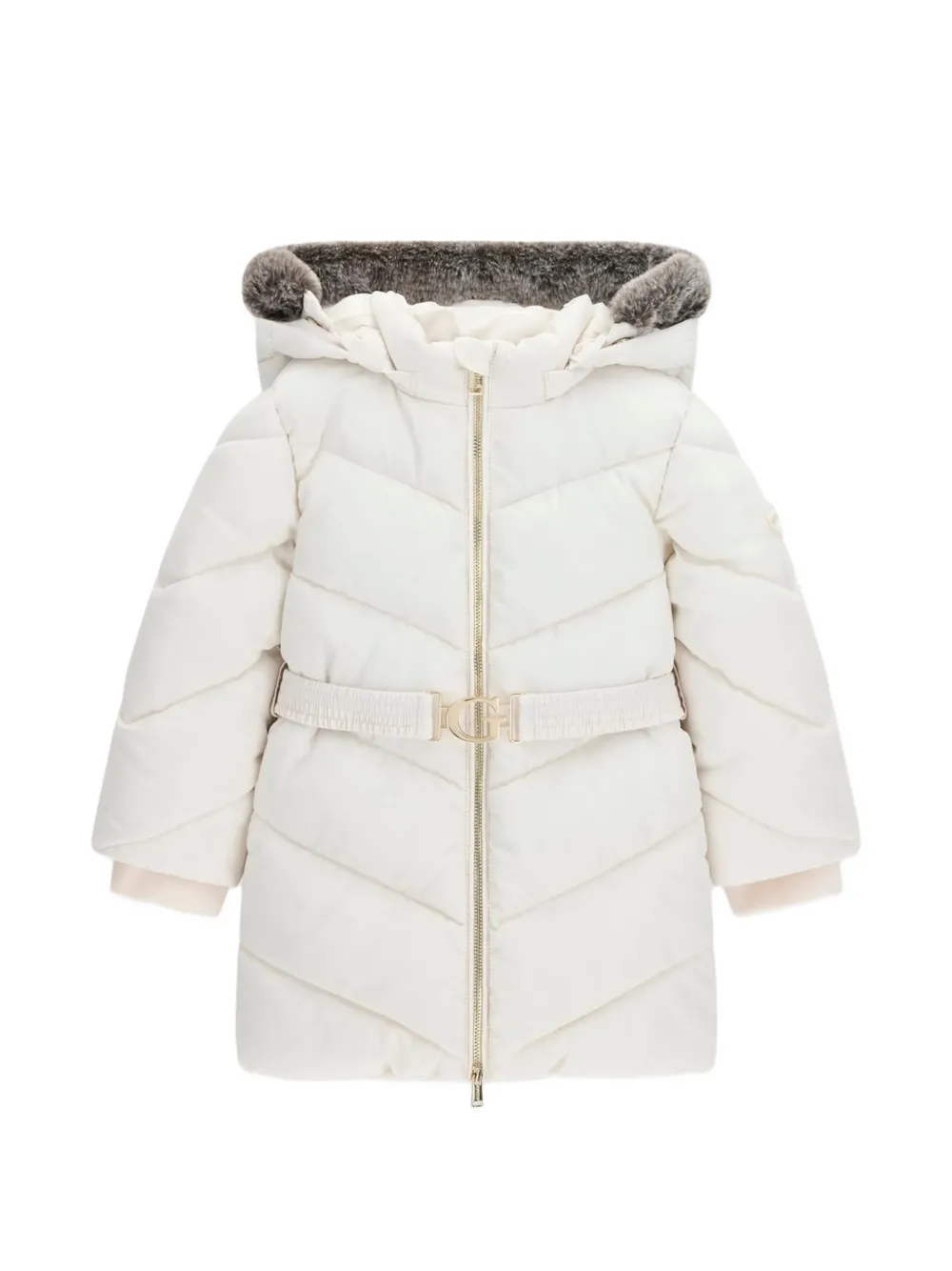Guess kids faux-fur trim belted coat Beige