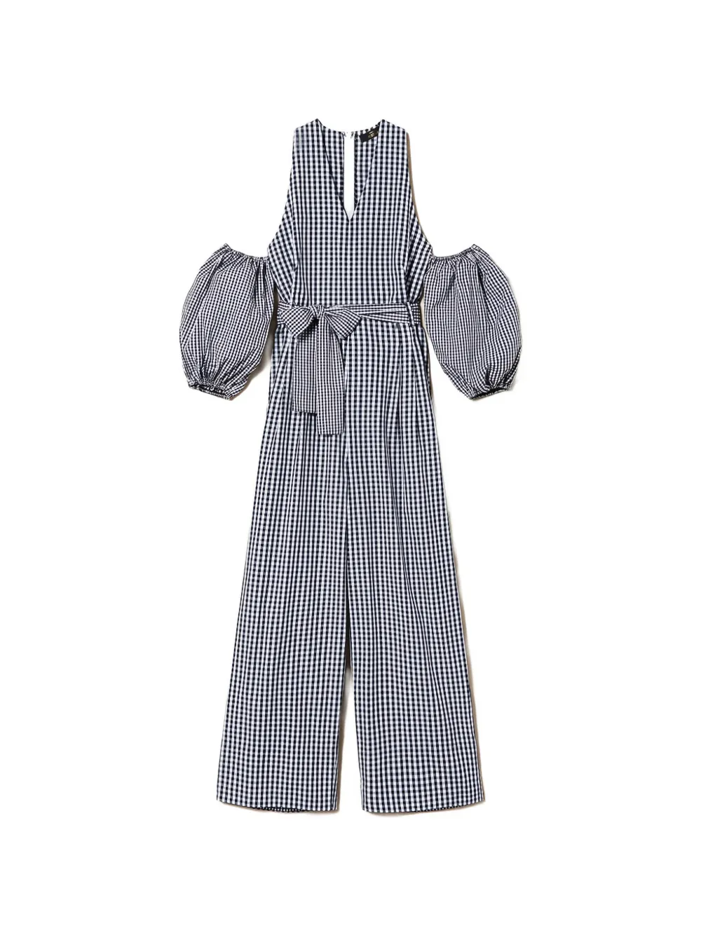 Twinset Gingham Balloon-sleeve Jumpsuit In Black